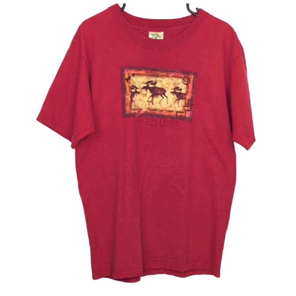 Vintage Eco Mountain Men's Large Red Yellowstone Short Sleeve Graphic Tee Shirt